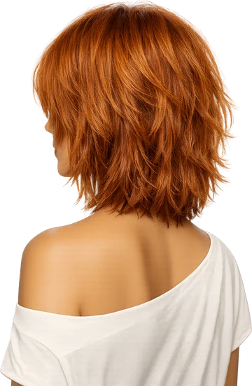 Shoulder-length copper shag with feathered layers