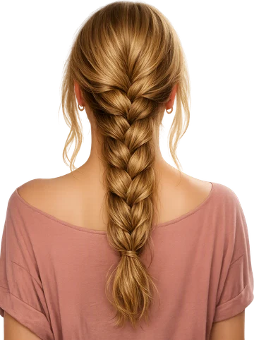 Honey-blonde hair in a thick loose braid down the back