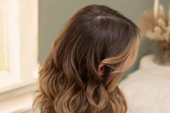 Grown-out money piece with soft root smudge blending brown regrowth into blonde